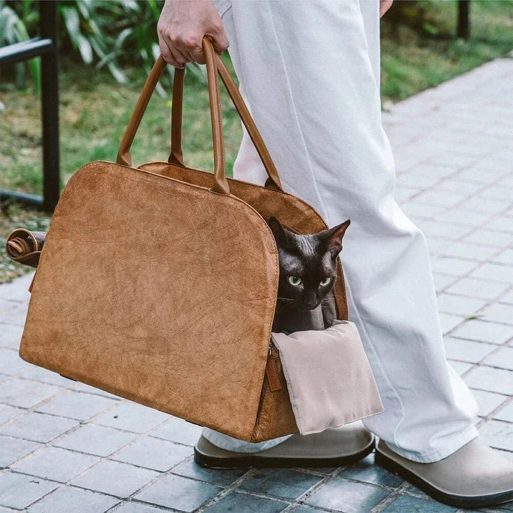 Sac de transport rigide en cuir durable pour chien et chat - Sac de Transport pour Chat