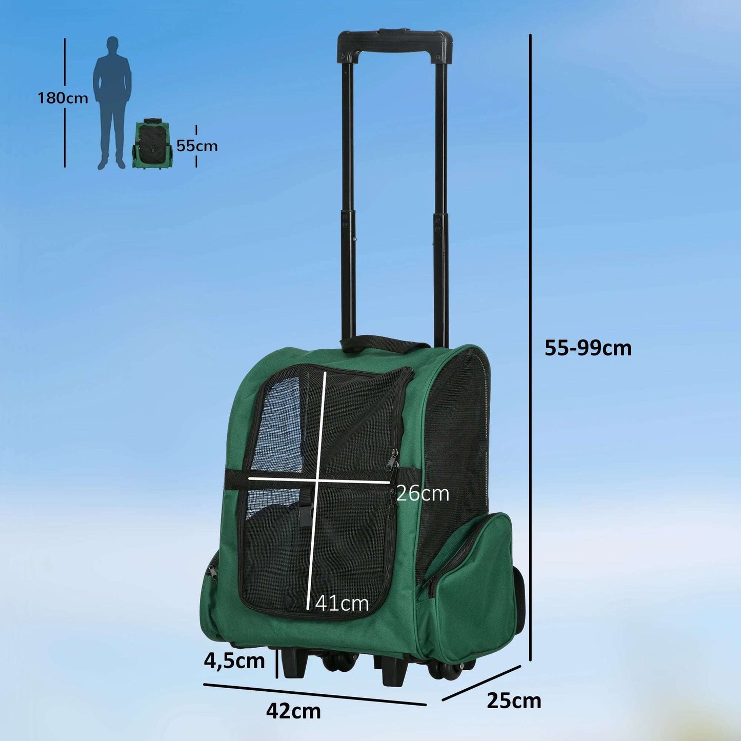 Valise à roulettes et sac à dos pour chien et chat - Sac de Transport pour Chat