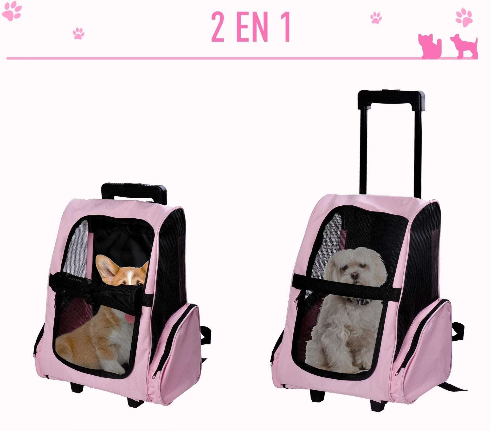 Valise à roulettes et sac à dos pour chien et chat - Sac de Transport pour Chat